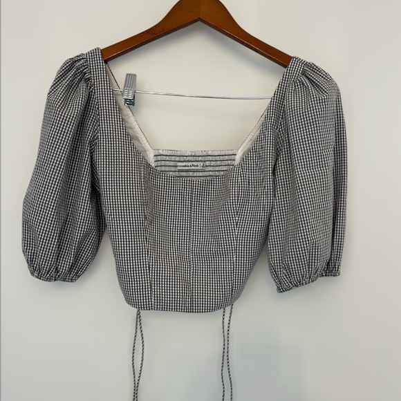 Abercrombie & Fitch Gingham Puff Sleeve Lace-Up Crop Top Women’s Size S - Picture 2 of 7